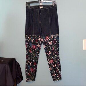 Cinq à Sept Eva Marie Denim Pants with Floral Embroidery Size 4